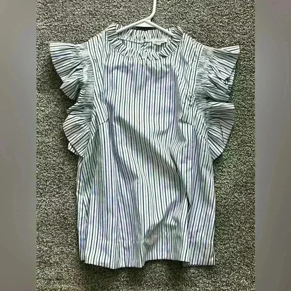 JODIFL Tops - Jodifl Mock line neck & ruffle sleeved top with blue stripes